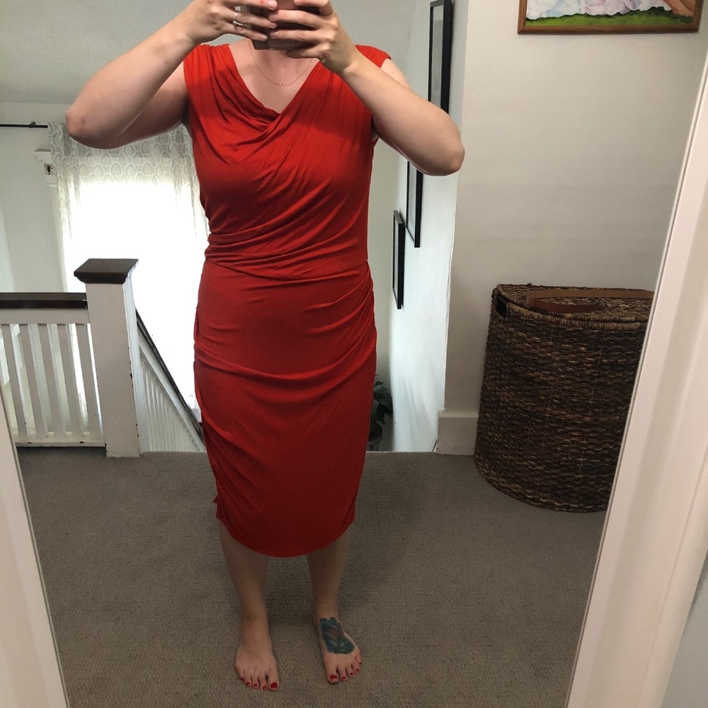 Red Orange soft jersey bodycon dress